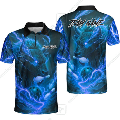 Custom Bowling Jersey Polo Shirt, Charging Bull Bowling Custom Bowling Jersey Team Shirt For Players With Name & Team Name