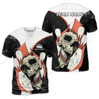 Customized Bowling Team Polo Jersey, Skull Rolling Bowling Illustration Halloween Style Uniform Shirt For Bowlers