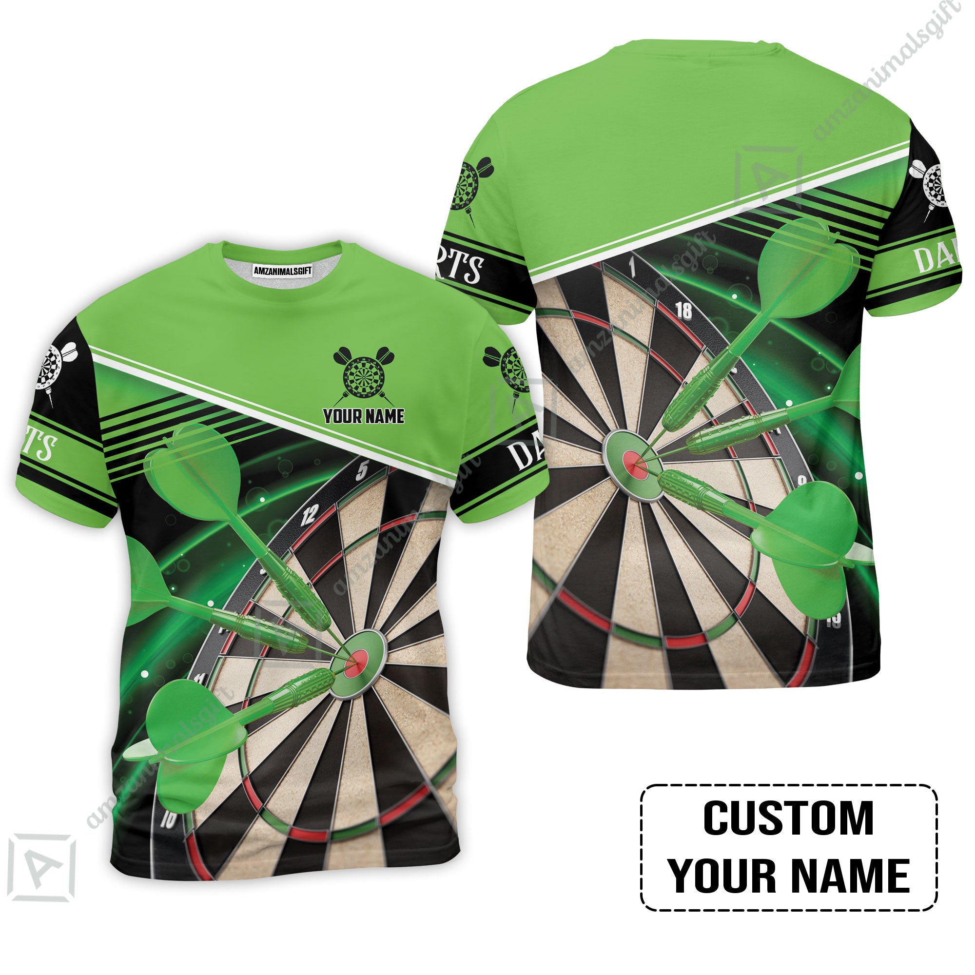 Customized Name Darts T-Shirt, Best Green Darts Player Gift, Personalized Name Darts T-Shirt