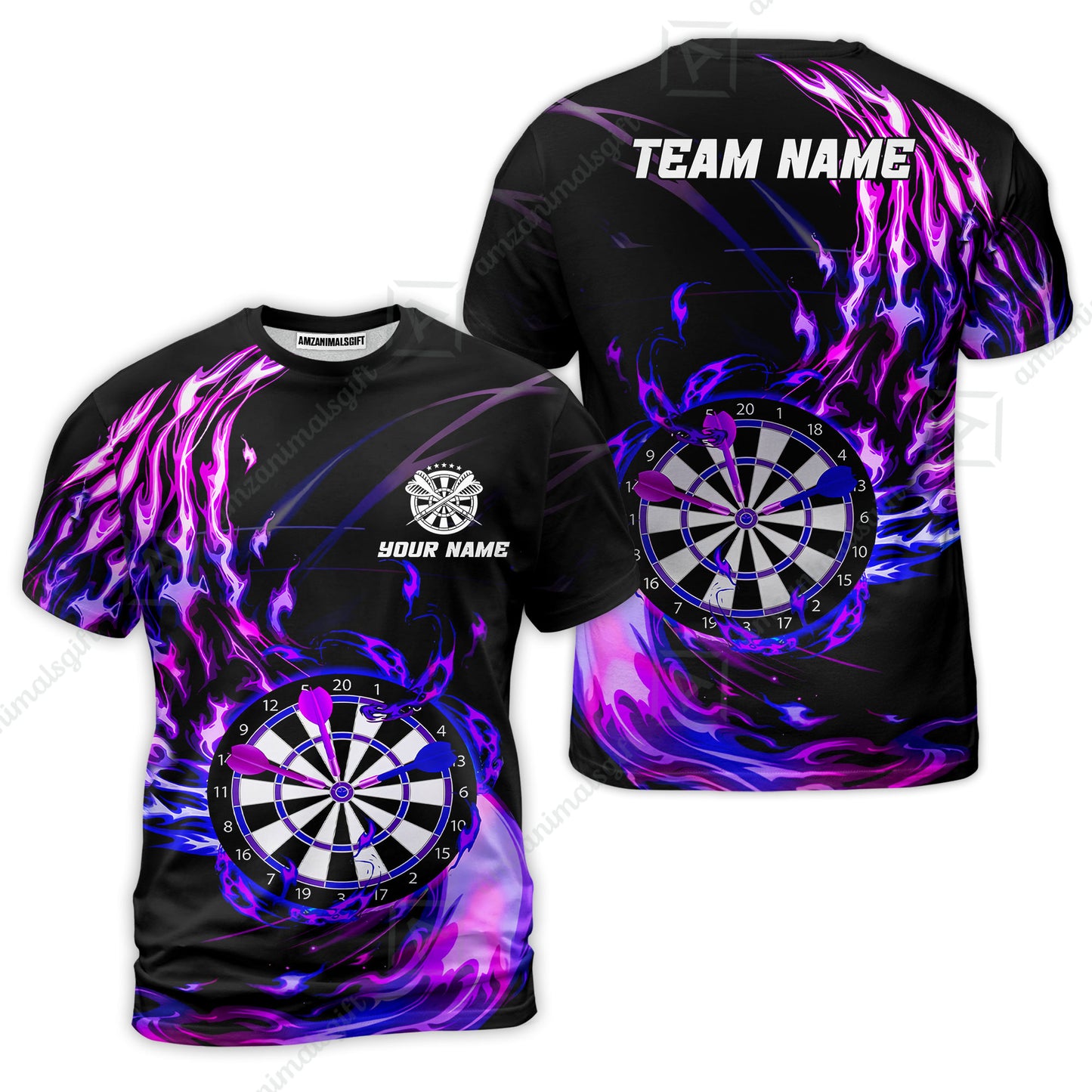 Personalized Darts Hawaiian Shirt - Custom Name & Team Name Darts Purple Fire Polo Shirt For Women, Darts Team, Darts Lover