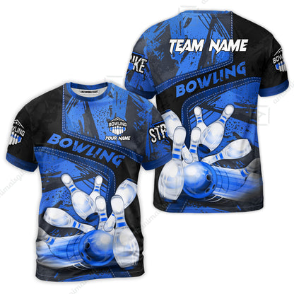 Custom Bowling Team Quater-Zip Polo Shirts, Bowling Uniforms Jerseys Brush Patterns, Multi Colors Personalized Name And Team Name