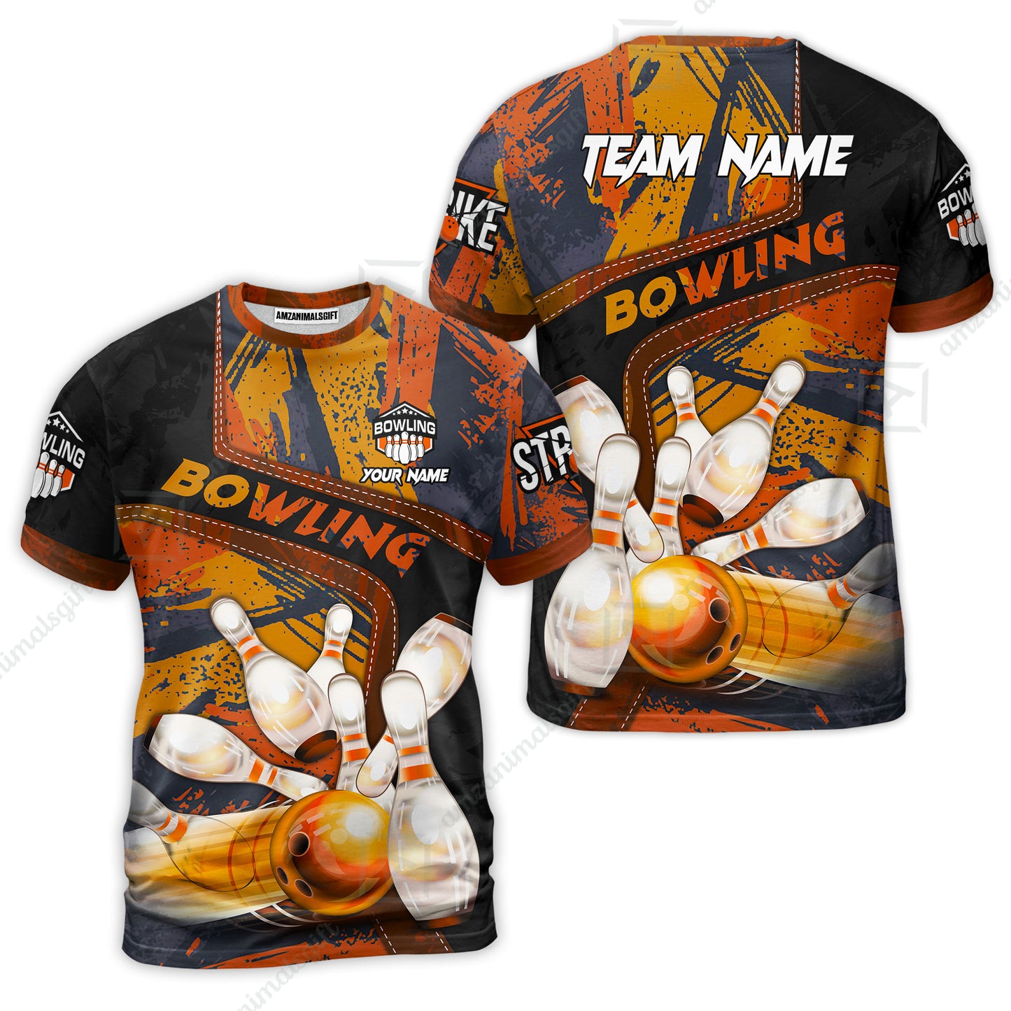 Custom Bowling Team Quater-Zip Polo Shirts, Bowling Uniforms Jerseys Brush Patterns, Multi Colors Personalized Name And Team Name
