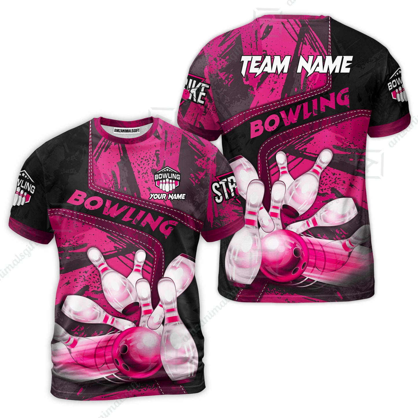 Custom Bowling Team Quater-Zip Polo Shirts, Bowling Uniforms Jerseys Brush Patterns, Multi Colors Personalized Name And Team Name