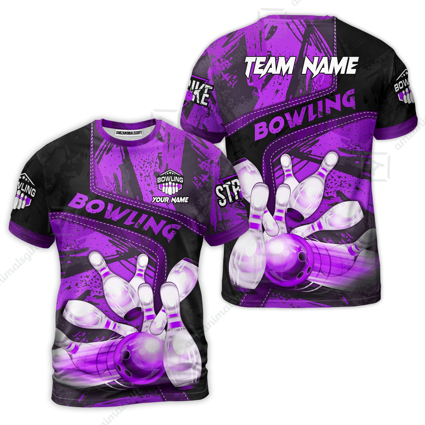Custom Bowling Team Quater-Zip Polo Shirts, Bowling Uniforms Jerseys Brush Patterns, Multi Colors Personalized Name And Team Name