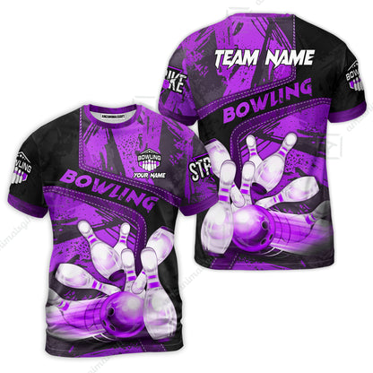 Custom Bowling Team Quater-Zip Polo Shirts, Bowling Uniforms Jerseys Brush Patterns, Multi Colors Personalized Name And Team Name