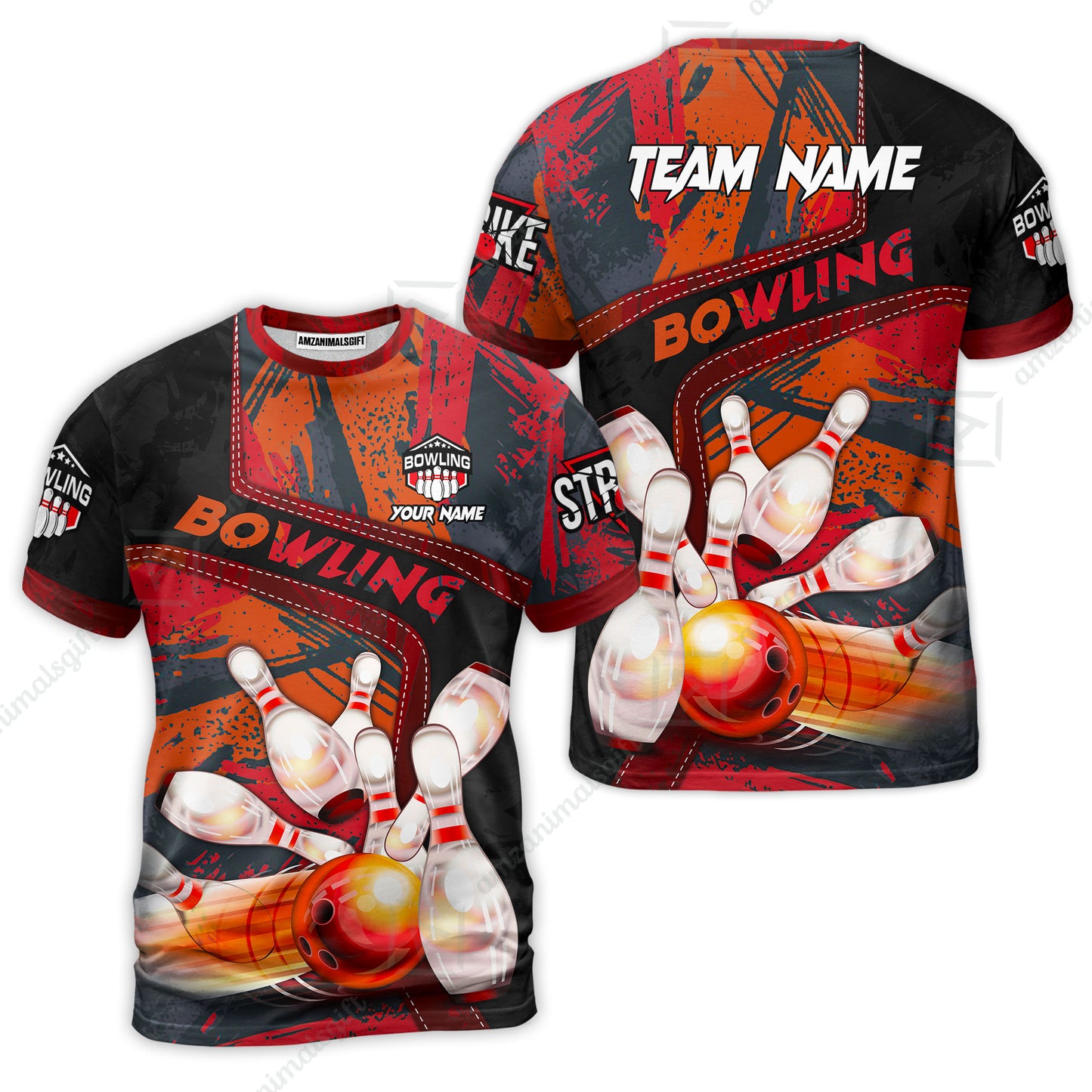 Custom Bowling Team Quater-Zip Polo Shirts, Bowling Uniforms Jerseys Brush Patterns, Multi Colors Personalized Name And Team Name