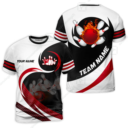 Custom Bowling Team Jersey Shirts, Custom Flame Ball Bowling Uniforms Unisex Polo, Multi Colors Personalized Name And Team Name