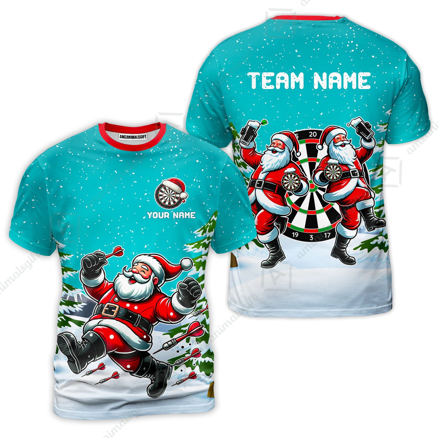 Custom Funny Santa Darts Team Unisex Polo Shirts, Darts uniforms Funny Santa Personalized Name And Team Name