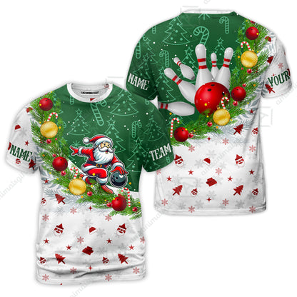 Custom Christmas Santa Bowling Team Jerseys Polo Shirts, Christmas Santa Bowling uniforms - Bowling Polo Personalized Name And Team Name