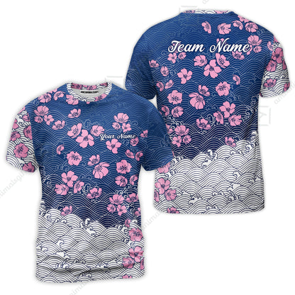 Customized Bowling Quarter-Zip Jersey Polo Shirts, Flowers Cherry Blossom Bowling Shirt For Tournament Team Men Women Bowlers