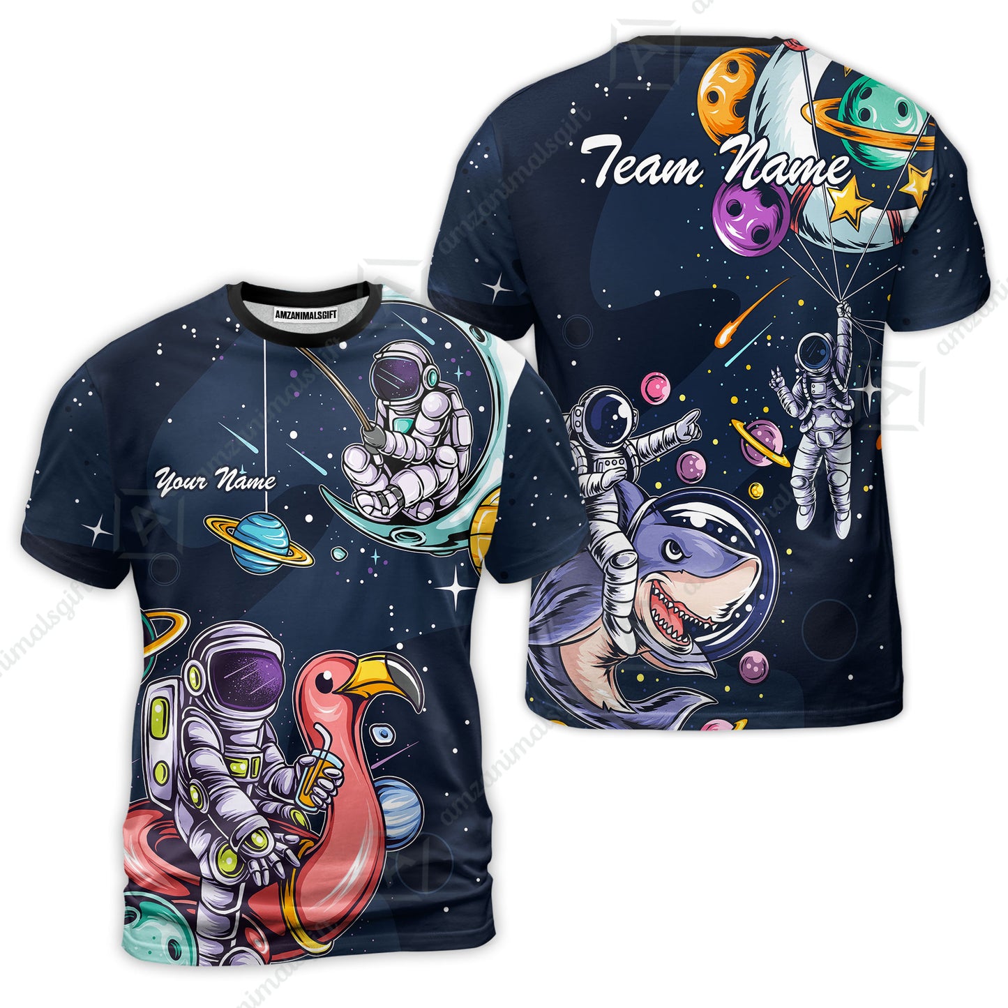 Customized Bowling Unisex Polo Shirt, Galaxy Astronaut, Bowling Uniforms, Personalized Name And Team Name