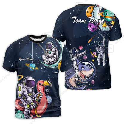 Customized Bowling Unisex Polo Shirt, Galaxy Astronaut, Bowling Uniforms, Personalized Name And Team Name