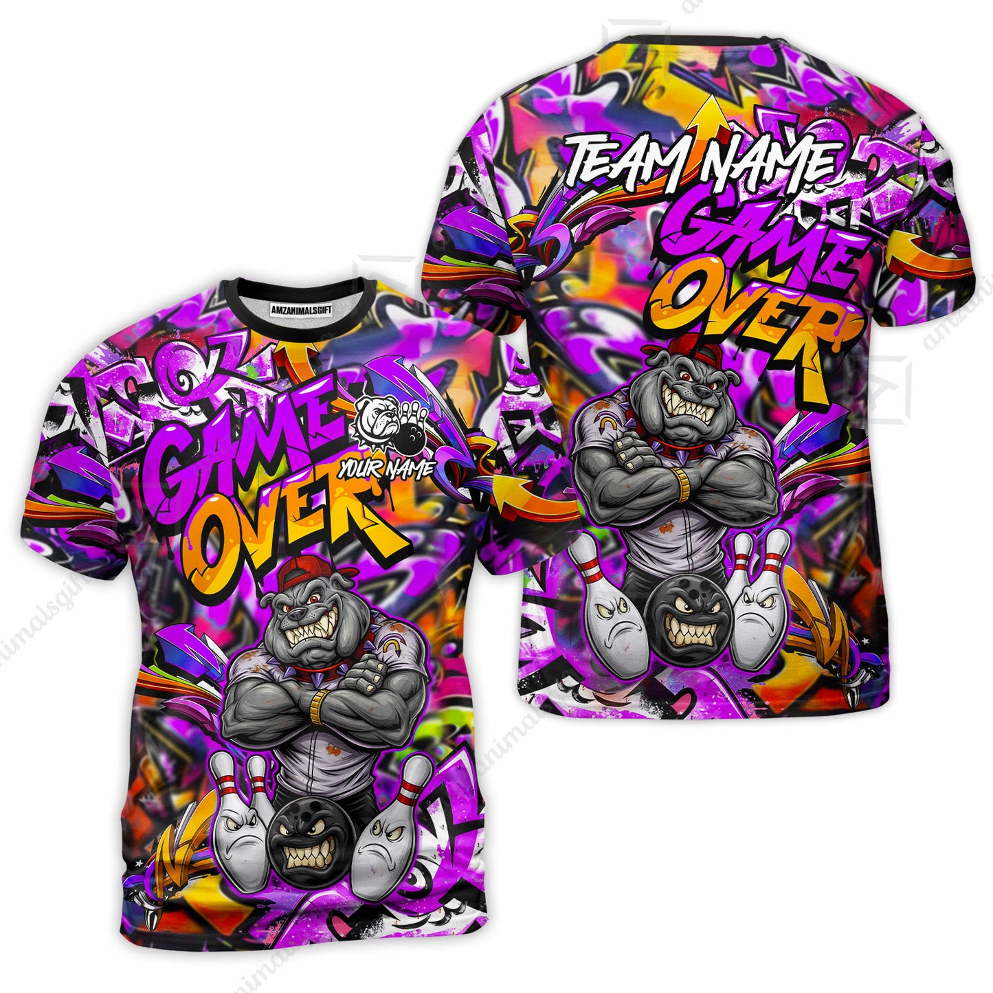 Customized Bowling Unisex Polo Shirt, Cool BullDog With Angry Bowling Game Over - Personalized Name And Team Name