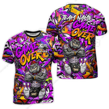 Customized Bowling Unisex Polo Shirt, Cool BullDog With Angry Bowling Game Over - Personalized Name And Team Name