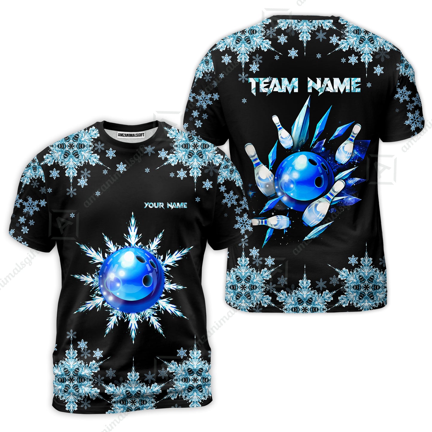 Snowflake Ice Custom Bowling Team Jerseys Polo Shirts, Christmas Ice Bowling uniforms - Bowling Polo Personalized Name And Team Name