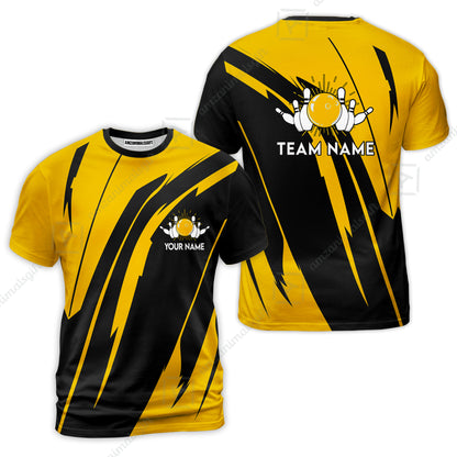 Custom Bowling Team Jerseys Polo Shirts, Ocean Blue Yellow Bowling uniforms, Custom Bowling Shirts With Personalized Name And Team Name