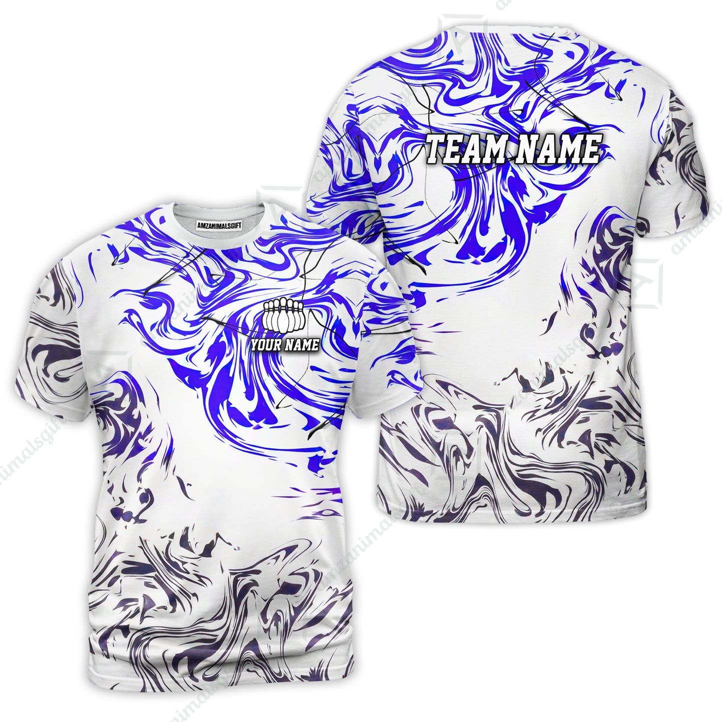 Customized Bowling Unisex Polo Shirt, Velocity Wave Marble Swirl Pattern Bowling, Personalized Name Team Name For Bowlers