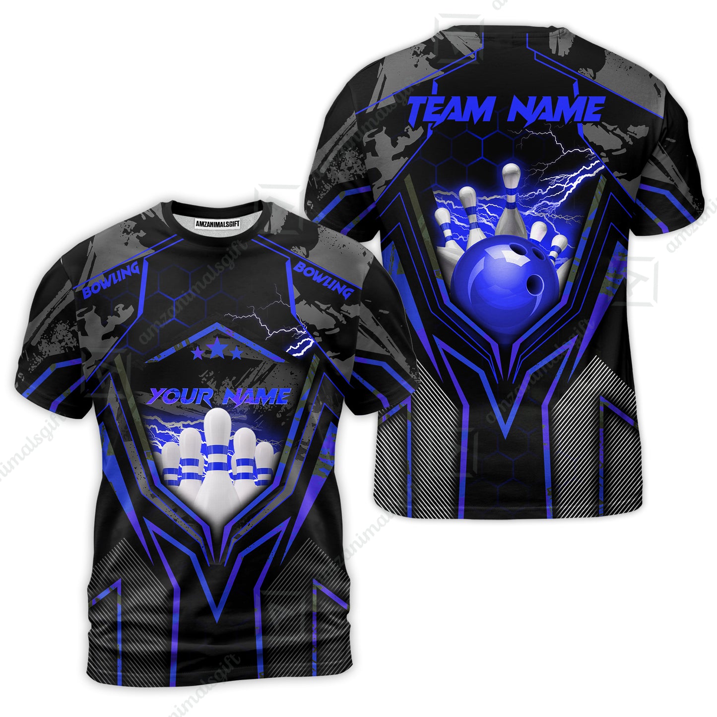 Customized Bowling Jersey, Bowling And Pins Abstract Grunge Texture X Multicolor Option Customized Name And Team Name Zipper Polo Jerseys Shirts