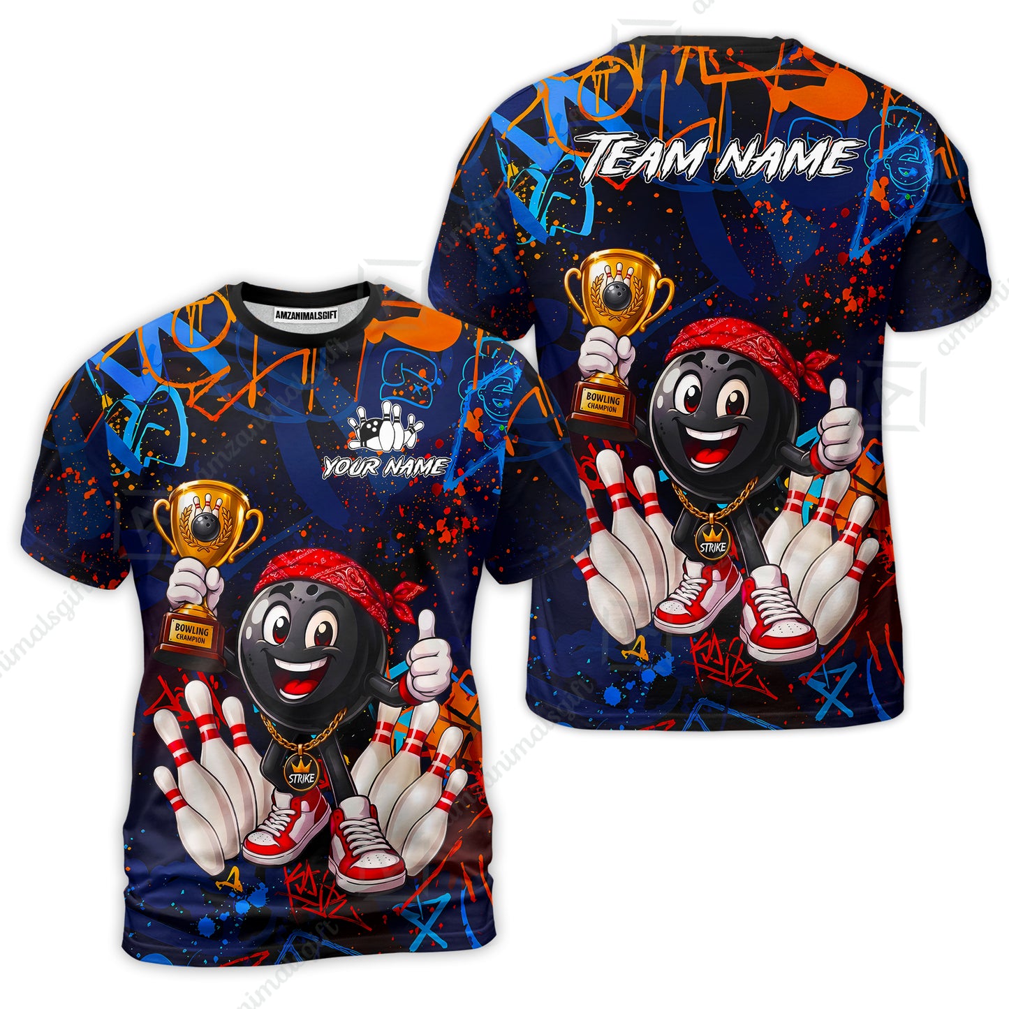 Custom Bowling Jersey Polo Shirt, Graffiti Champion, Custom Bowling Jersey Team Shirt For Players With Name & Team Name