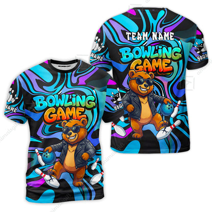 Custom Bowling Jersey Polo Shirt, Trippy Swirl Rocker Bear Graffiti Style, Custom Bowling Jersey Team Shirt For Players With Name & Team Name