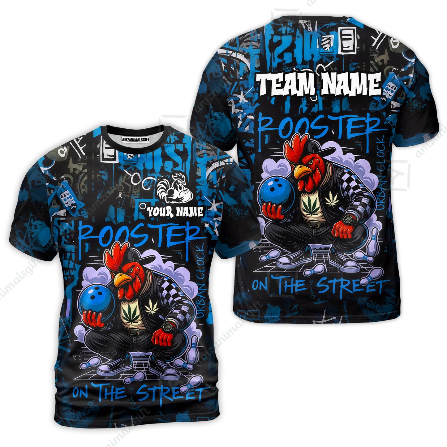 Customized Bowling Unisex Polo Shirt, Urban Streetwear Chicken Bowling Rooster On The Street, Personalized Name Team Name