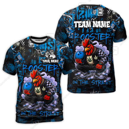 Customized Bowling Unisex Polo Shirt, Urban Streetwear Chicken Bowling Rooster On The Street, Personalized Name Team Name