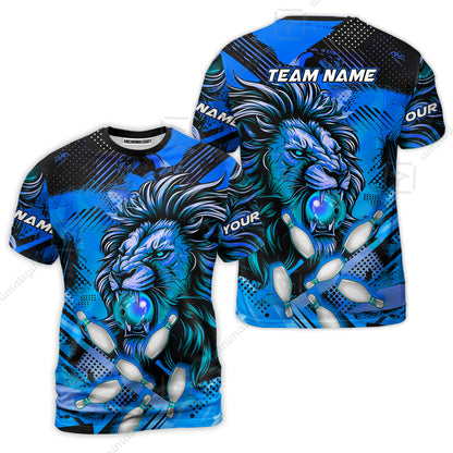 Custom Bowling Team Jerseys Shirts, Bowling uniforms Ball & Pins Lion Pattern Personalized Name And Team Name