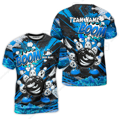 Customized Bowling Unisex Polo Shirt, Boom Bowling Angry Ball Screaming Pins, Personalized Name And Team Name For Bowlers