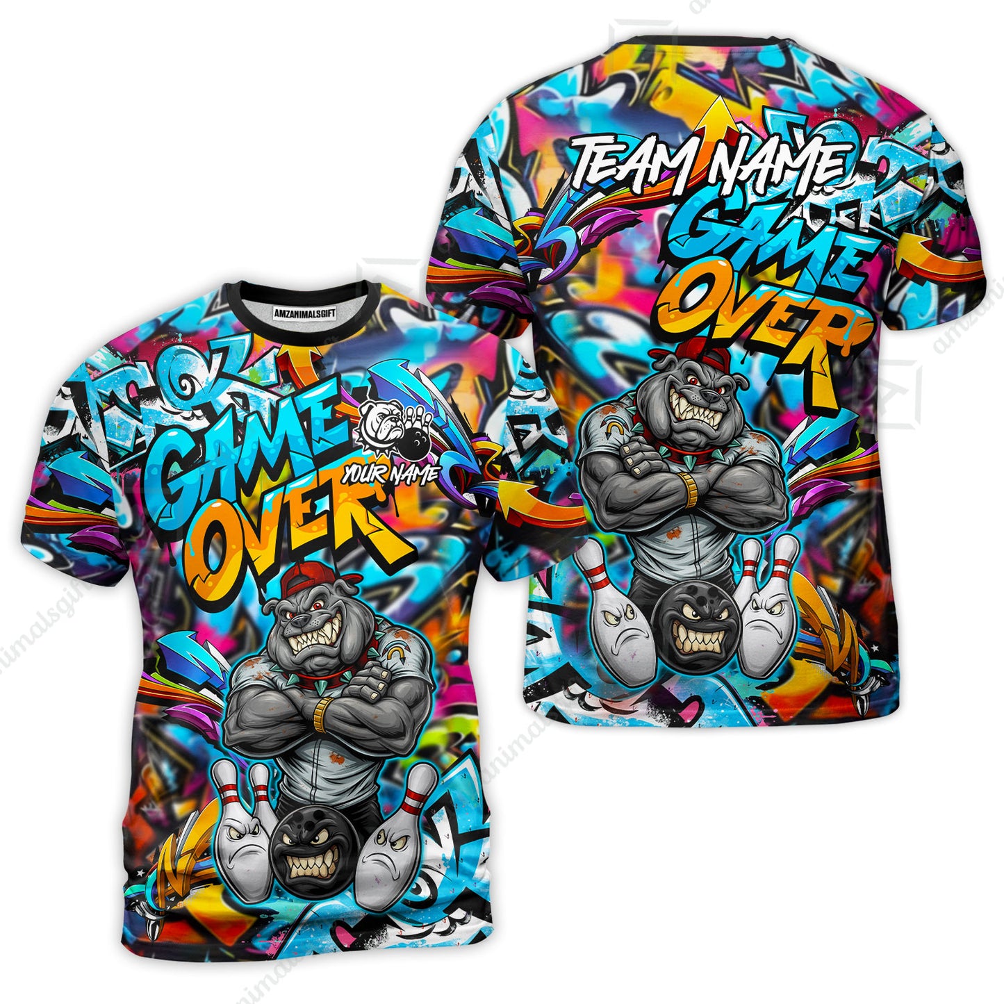 Customized Bowling Unisex Polo Shirt, Cool BullDog With Angry Bowling Game Over - Personalized Name And Team Name