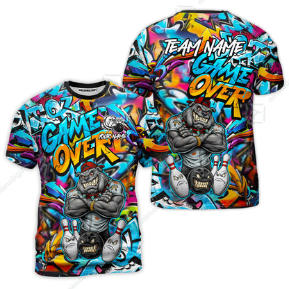 Customized Bowling Unisex Polo Shirt, Cool BullDog With Angry Bowling Game Over - Personalized Name And Team Name