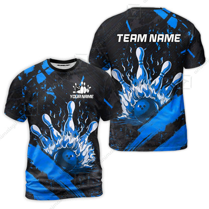 Customized Bowling Unisex Polo Shirt, Bowling And Pins Grunge Flame, Bowling Uniform - Personalized Name And Team Name