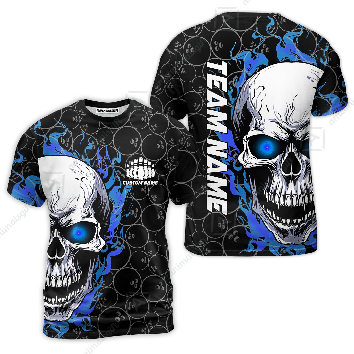 Personalized Bowling Unisex Polo Shirt, Green Flaming Skull Shirt For For Team Men Women Bowlers