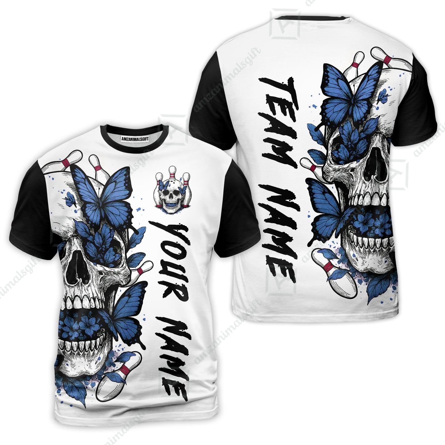 Custom Bowling Jersey Polo Shirt, Skull With Butterfly, Custom Bowling Jersey Team Shirt For Players With Name and Team Name