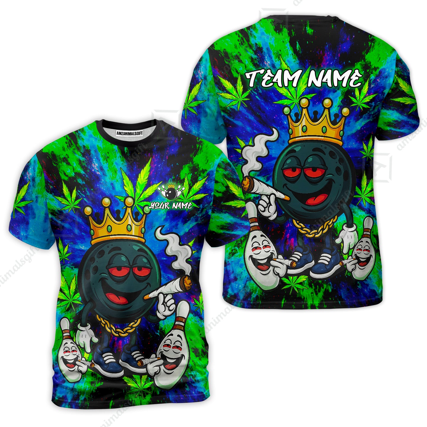 Custom Bowling Team Flat Neck Zip Jersey Shirt, King Smoke Tie-Dye Personalized Team Shirt, Custom Name and Team Name for Bowlers