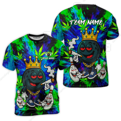 Custom Bowling Team Flat Neck Zip Jersey Shirt, King Smoke Tie-Dye Personalized Team Shirt, Custom Name and Team Name for Bowlers