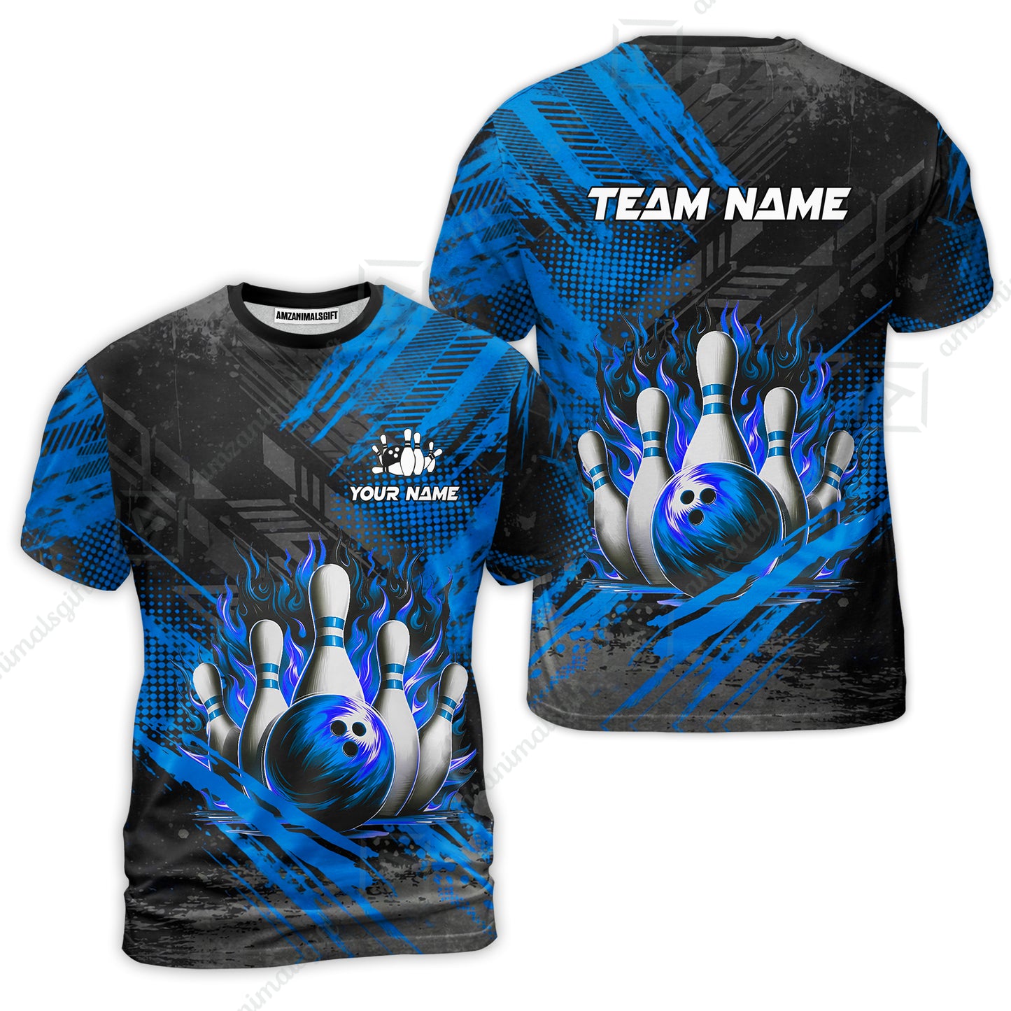 Custom Bowling Team Quarter-Zip Polo Shirt, Personalized Flame Bowling Jersey with Name & Team Name for Men & Women