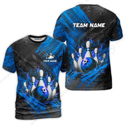 Custom Bowling Team Quarter-Zip Polo Shirt, Personalized Flame Bowling Jersey with Name & Team Name for Men & Women