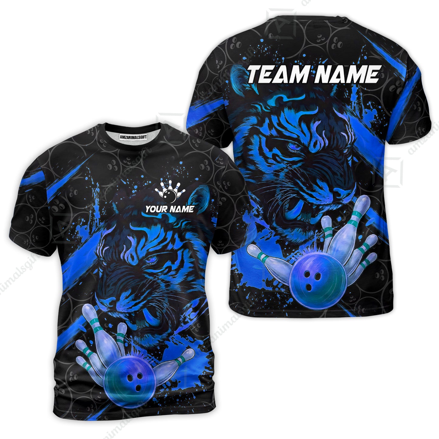 Customized Bowling Unisex Polo Shirt, Tiger Ball Striking Pins, Bowling Uniforms, Personalized Name And Team Name