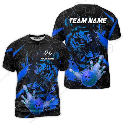 Customized Bowling Unisex Polo Shirt, Tiger Ball Striking Pins, Bowling Uniforms, Personalized Name And Team Name