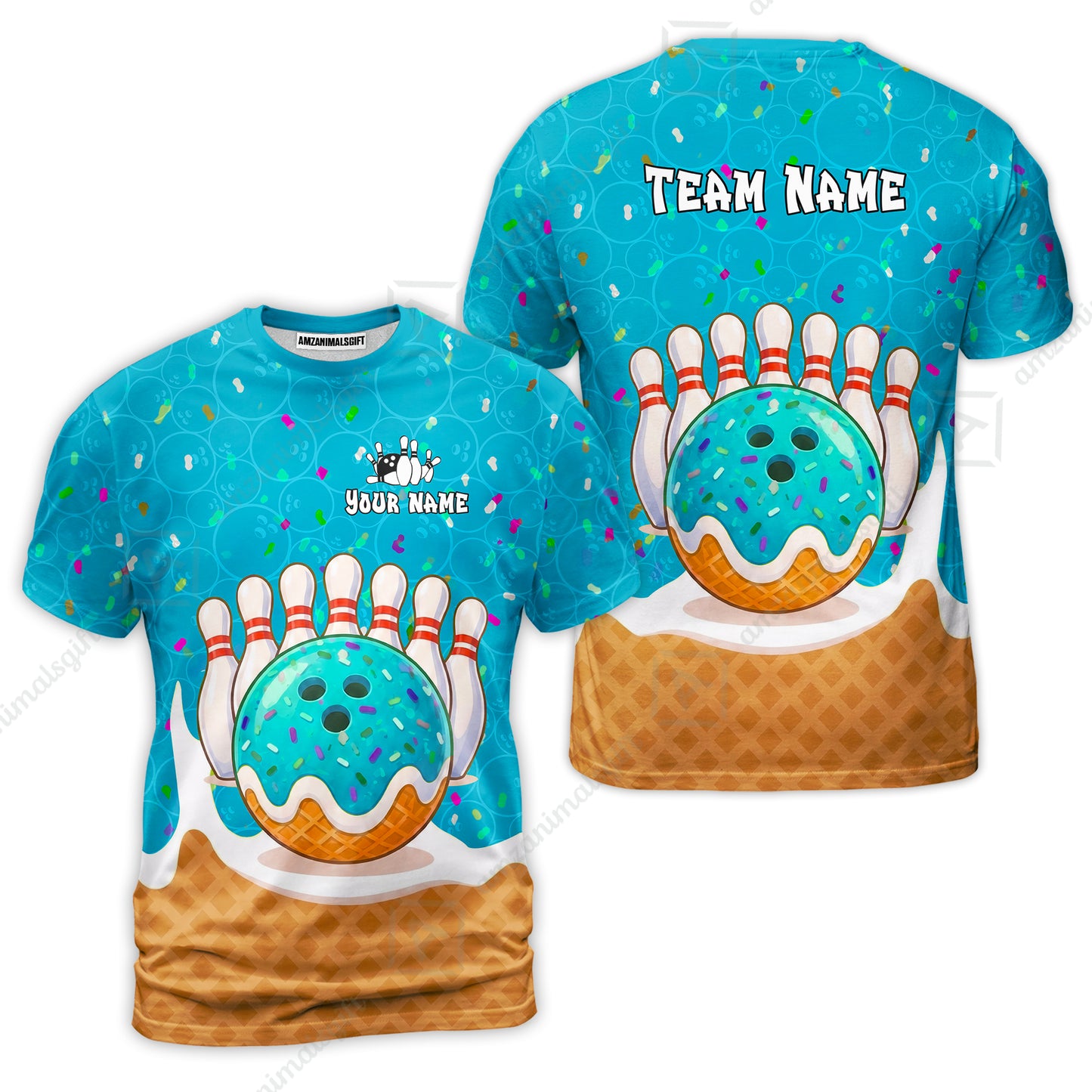 Custom Bowling Jersey Polo Shirt, Bowling Sprinkles Ice Cream Cone, Personalized Name & Team Name