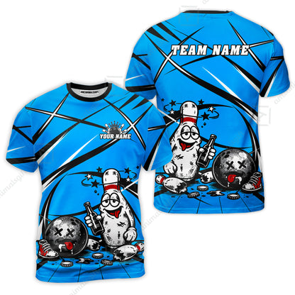 Custom Bowling Jersey Polo Shirt, Drunk Bowling Pin And Ball, Custom Bowling Jersey Team Shirt For Players With Name & Team Name