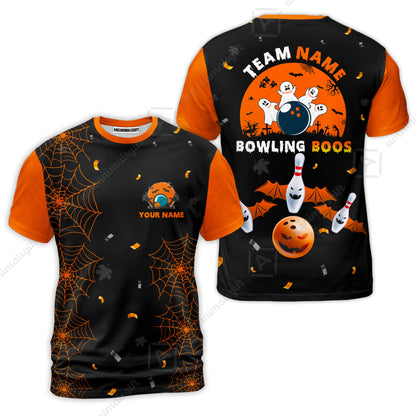 Customized Bowling Ball Halloween Moon Bowling T-Shirts, Bowling uniforms Bowling And Boos Funny Halloween Ghost Quarter-Zip Polo Shirts