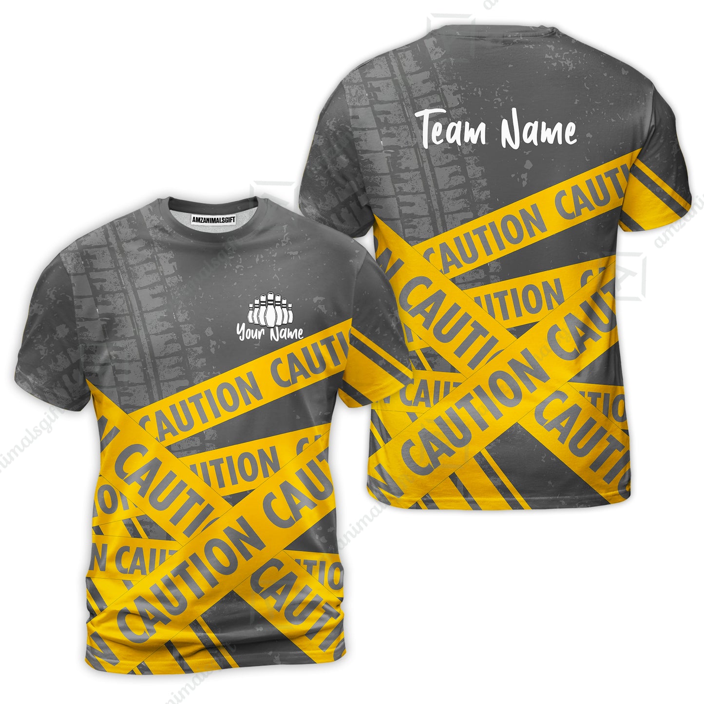 Custom Caution tape Bowling Team Jerseys Polo Shirts, Bright Yellow CAUTION Tape Bowling uniforms - Bowling Personalized Name And Team Name