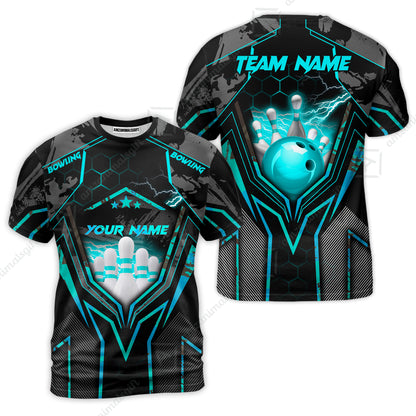 Customized Bowling Jersey, Bowling And Pins Abstract Grunge Texture X Multicolor Option Customized Name And Team Name Zipper Polo Jerseys Shirts