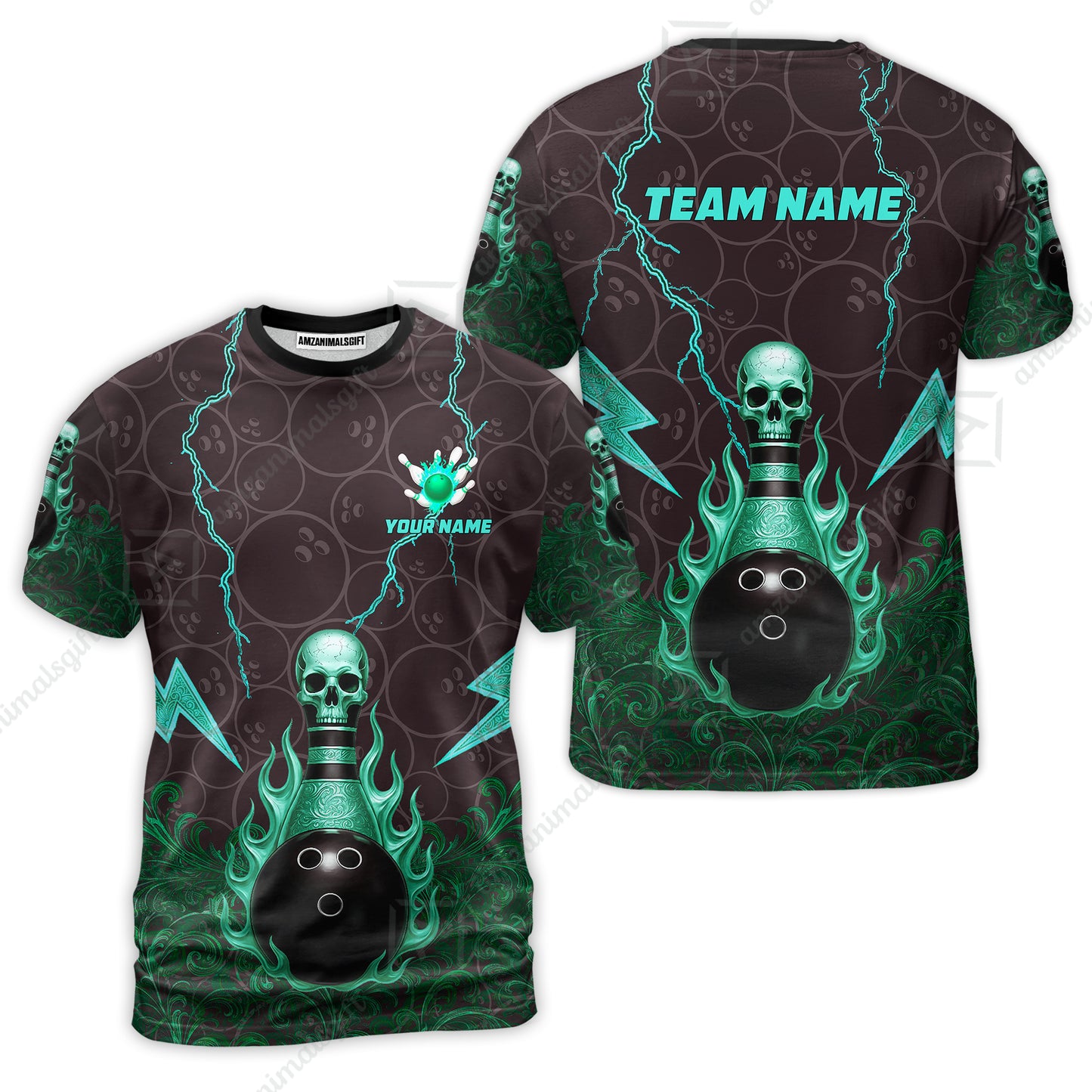 Custom Bowling Team Unisex Polo Shirt, Thunder Skull Strike Personalized Team Shirt, Custom Name and Team Name for Bowlers