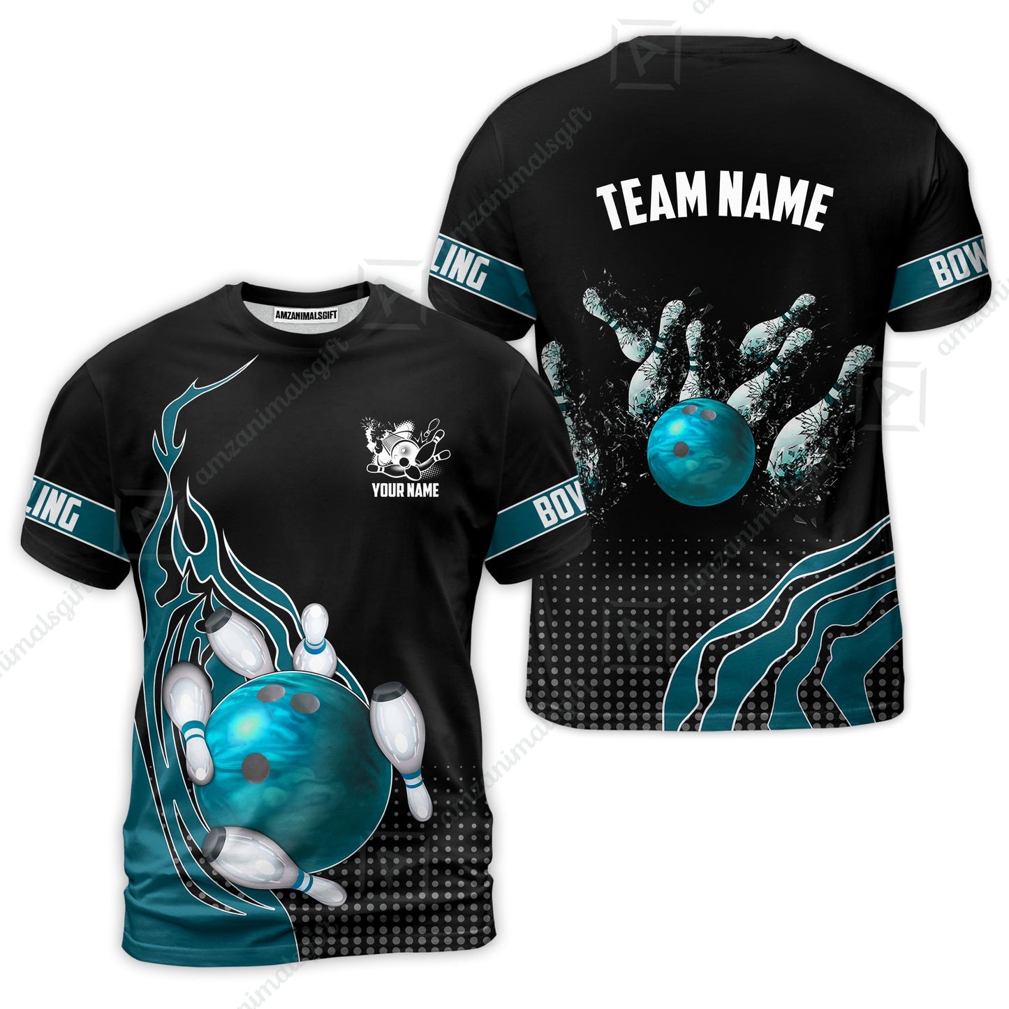 Customized Bowling Unisex Polo Shirt, Bowling And Breaking Pins Multicolor Option Customized Name And Team Name Polo Jerseys Shirts