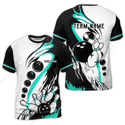 Custom Purple Turquoise Retro Bowling League Jersey, Custom Bowling Team Jerseys Polo Shirts, Custom Bowling Uniforms Jerseys