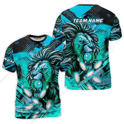 Custom Bowling Team Jerseys Shirts, Bowling uniforms Ball & Pins Lion Pattern Personalized Name And Team Name