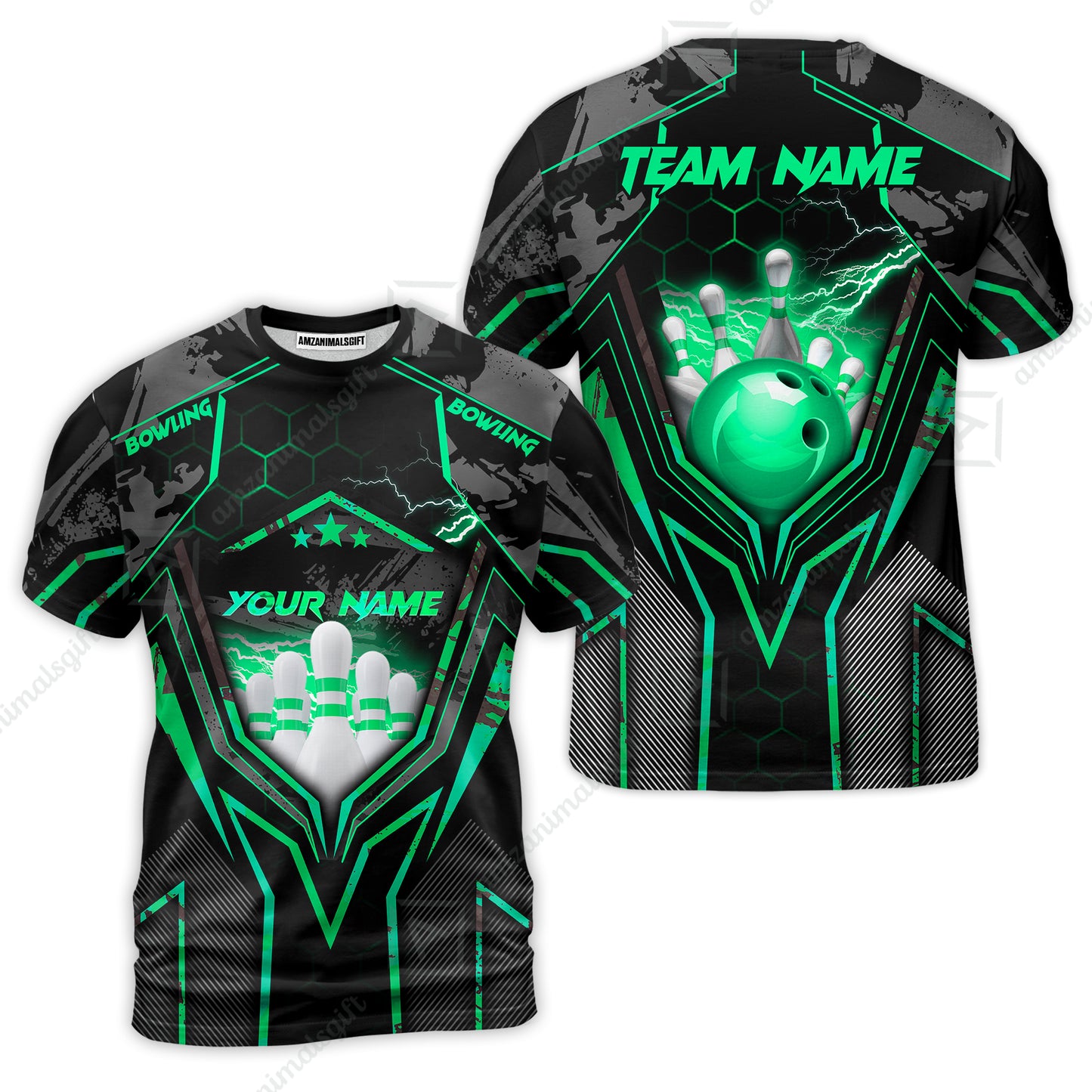 Customized Bowling Jersey, Bowling And Pins Abstract Grunge Texture X Multicolor Option Customized Name And Team Name Zipper Polo Jerseys Shirts