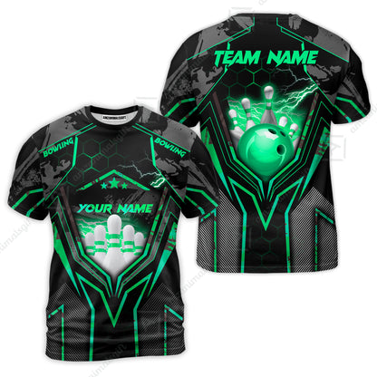 Customized Bowling Jersey, Bowling And Pins Abstract Grunge Texture X Multicolor Option Customized Name And Team Name Zipper Polo Jerseys Shirts